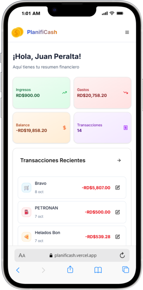 PlanifiCash en iPhone